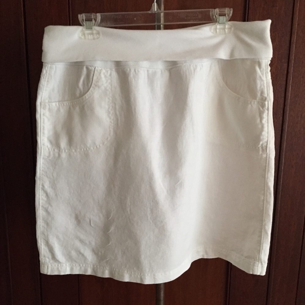 Knit waist linen miniskirt white